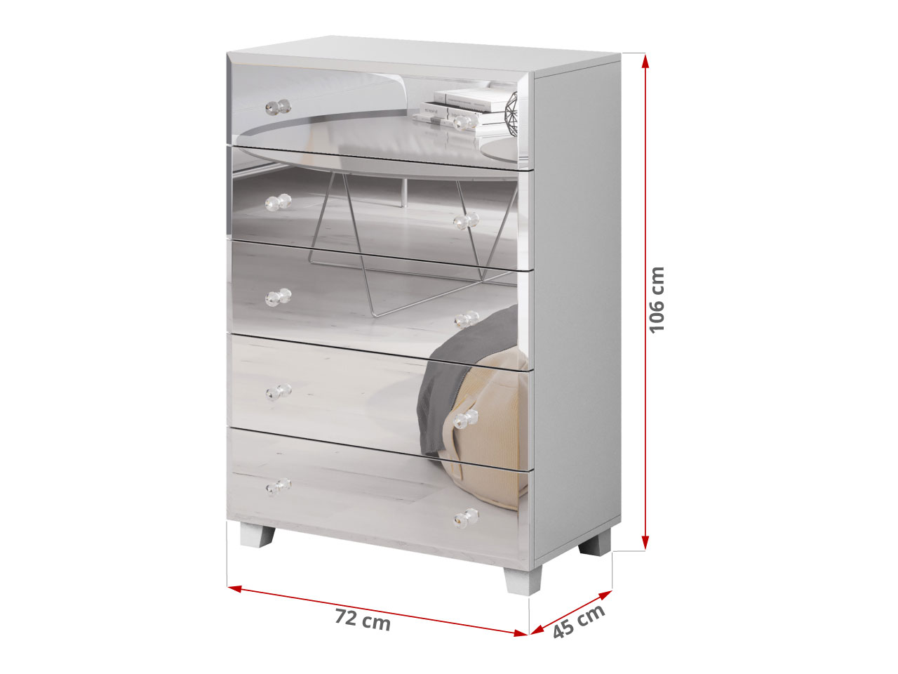 Wysoka komoda z pięcioma szufladami i ozdobnymi uchwytami biała 72 cm - BELLA - 23_1