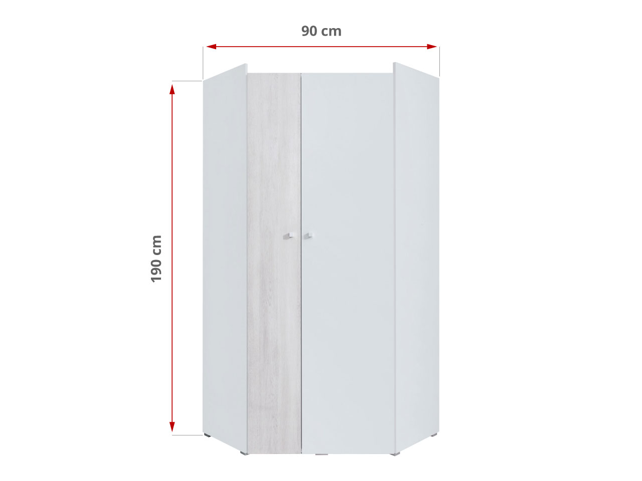 Zestaw mebli młodzieżowych z szafą narożną i łóżkiem 90x200 - COSMO B Biały lux / Dąb Wilton biały / szary - 36_1