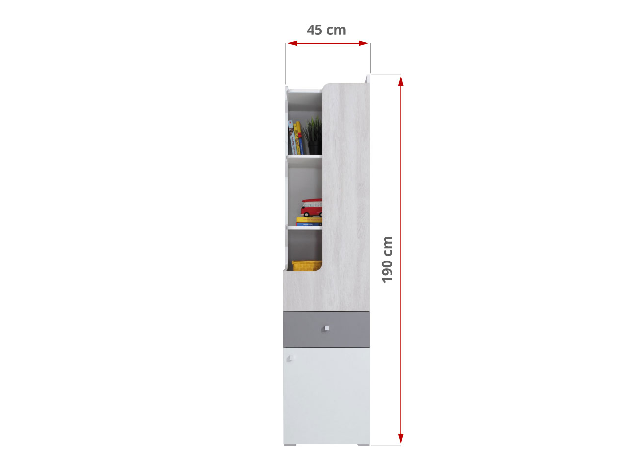 Zestaw mebli młodzieżowych z szafą narożną i łóżkiem 90x200 - COSMO B Biały lux / Dąb Wilton biały / szary - 36_2