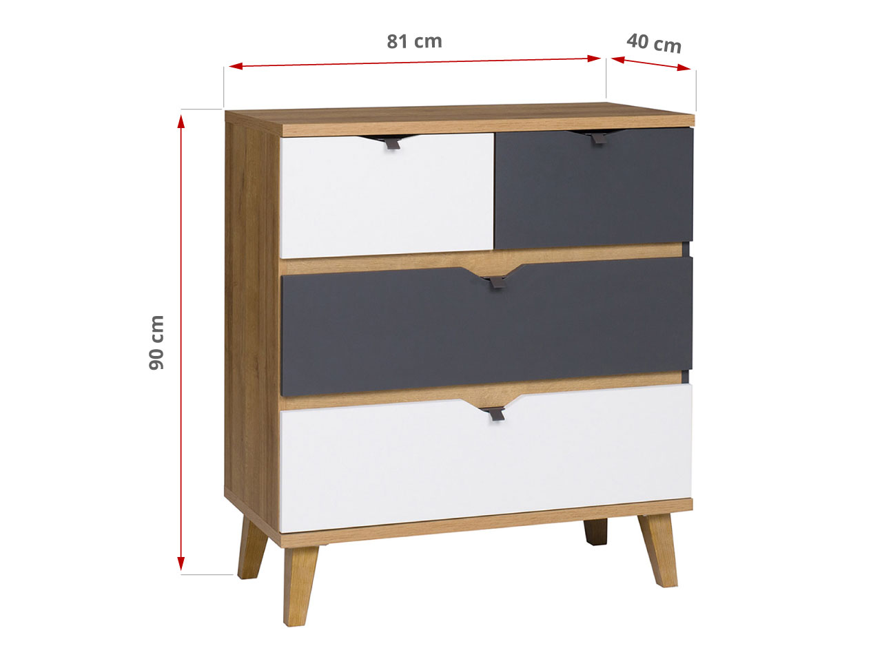 Modna komoda na wysokich nóżkach w stylu skandynawskim do pokoju dziecka - MEDIS Dąb Złoty / Biały / Grafit - 63_1