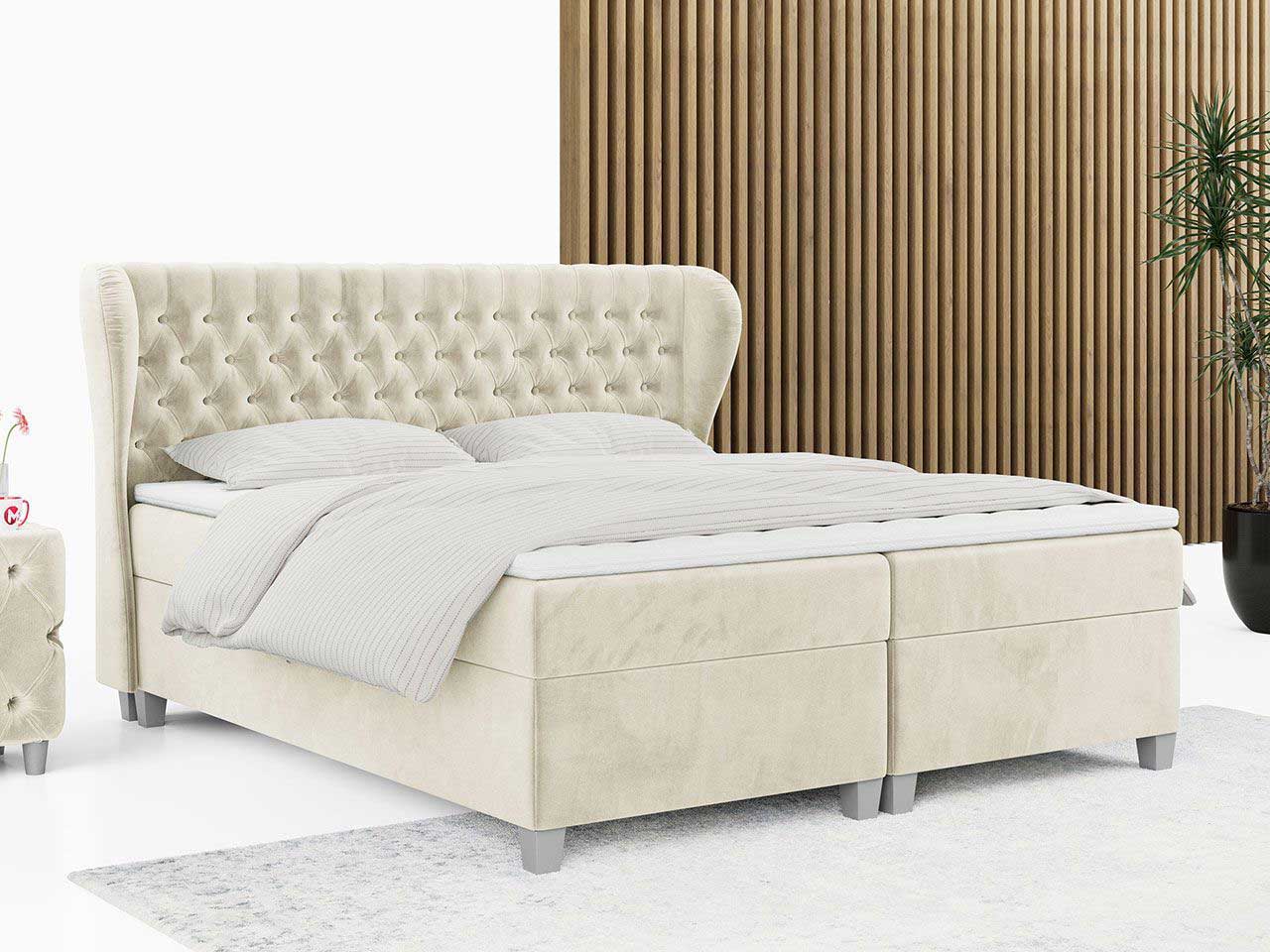 łóżko kontynentalne burlone beżowe, kremowe