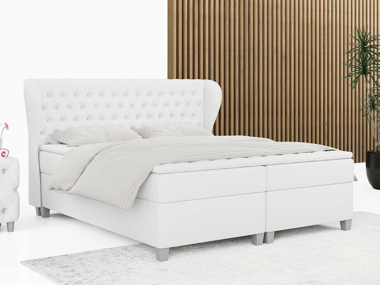 łóżko kontynentalne BURLONE, biała ecoskóra, do sypialni