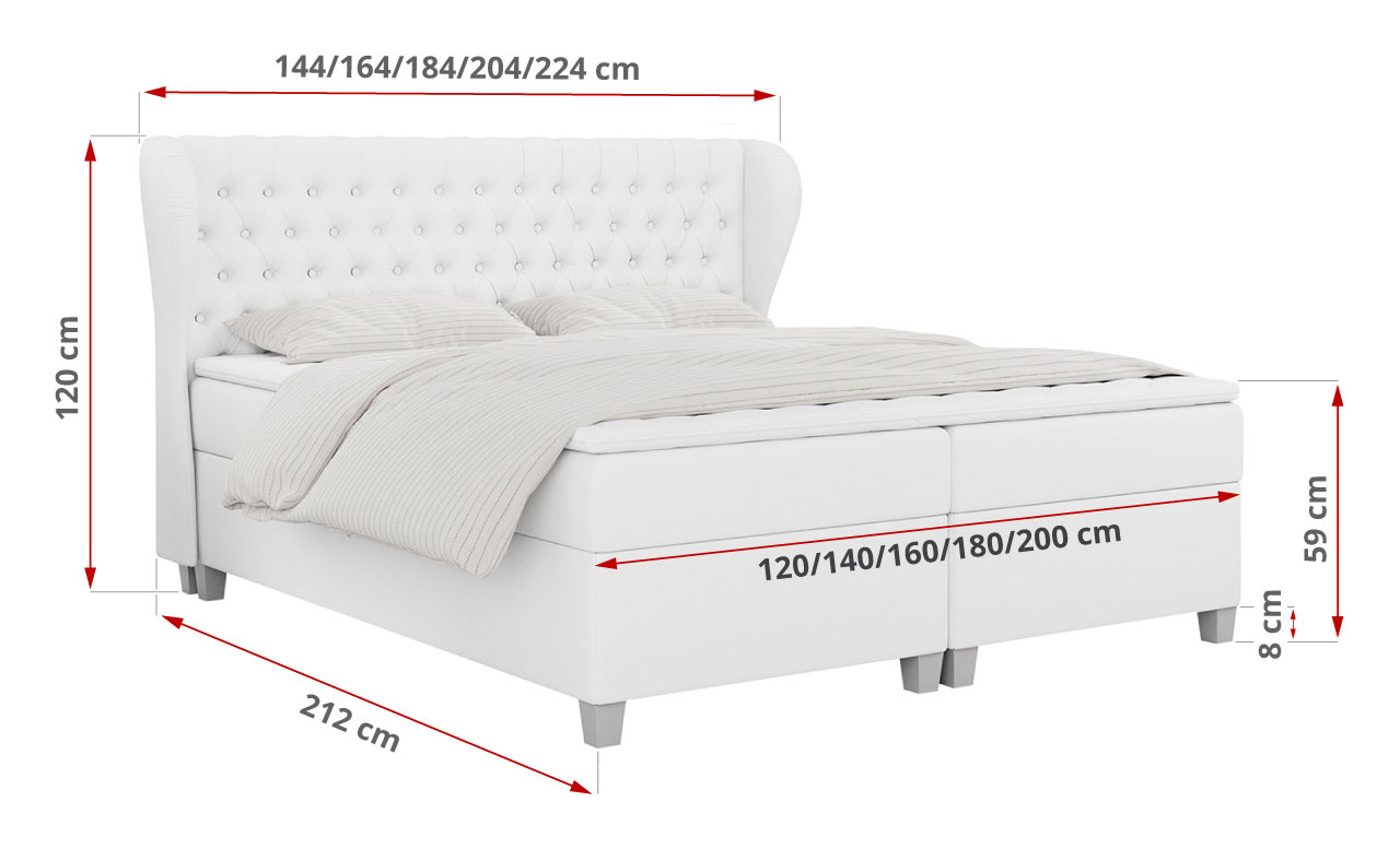 wymiary łóżka BURLONE 120x200 cm białe