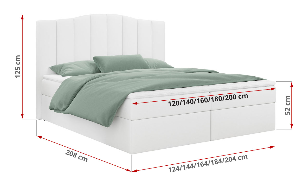 wymiary łóżka LINATE biała ecoskóra