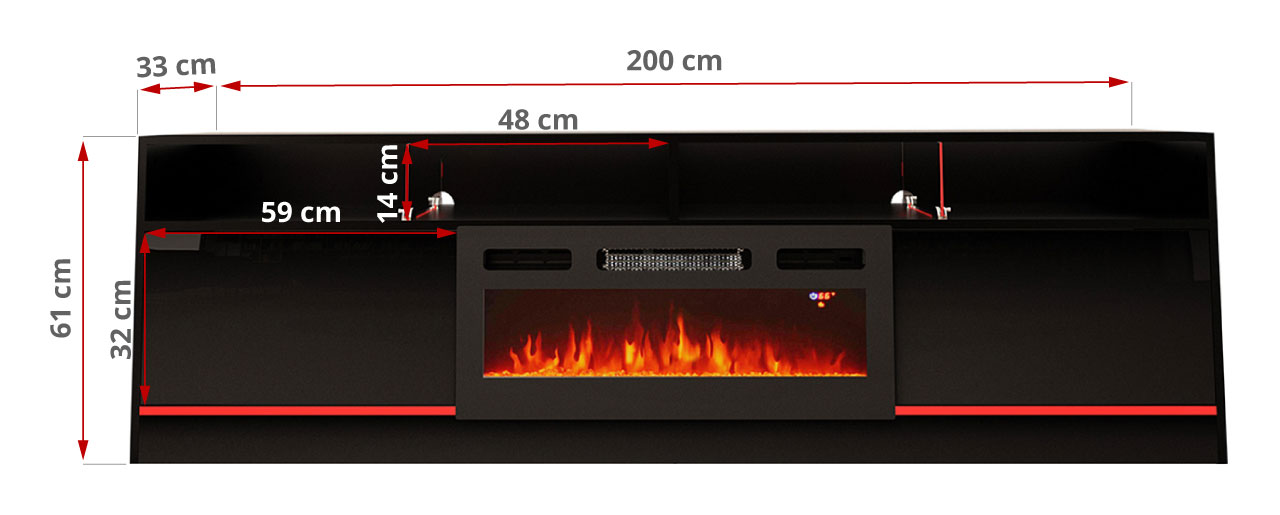 szafka rtv z kominkiem wymiary