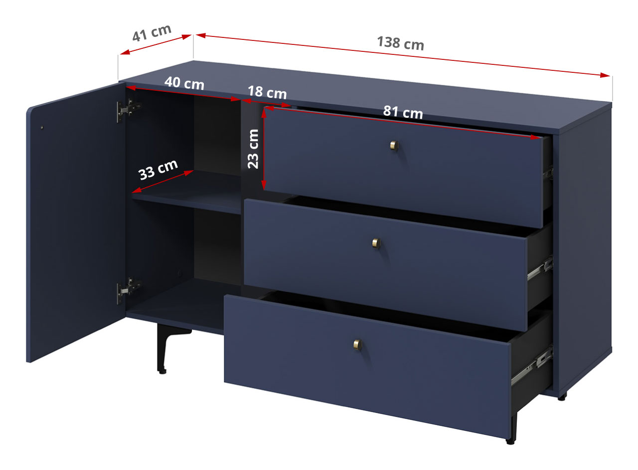 Wnętrze granatowej komody rtv