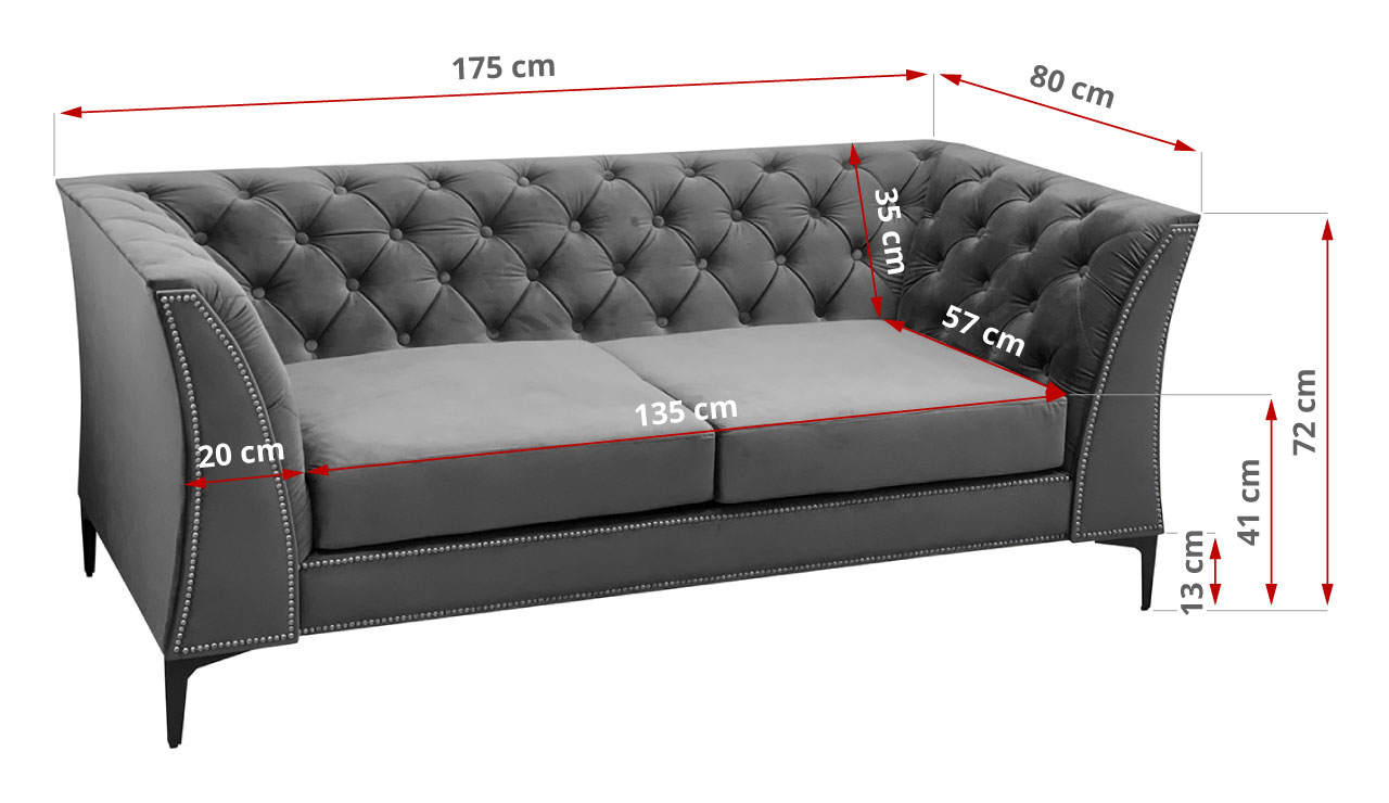 sofa dwuosobowa szara wymiary
