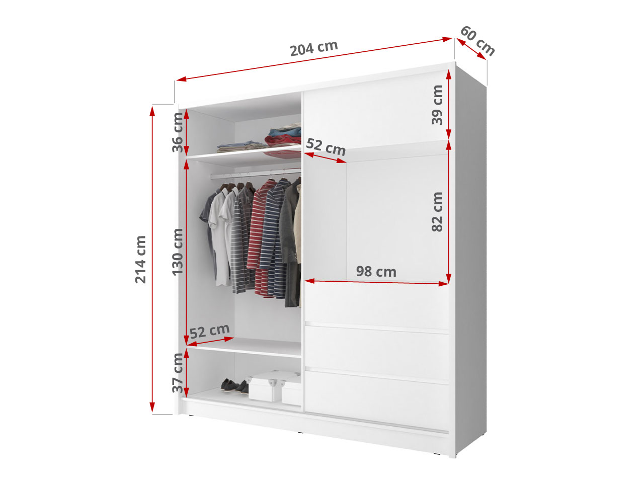 szafa TABES biała z lustrem 200 cm wymiary