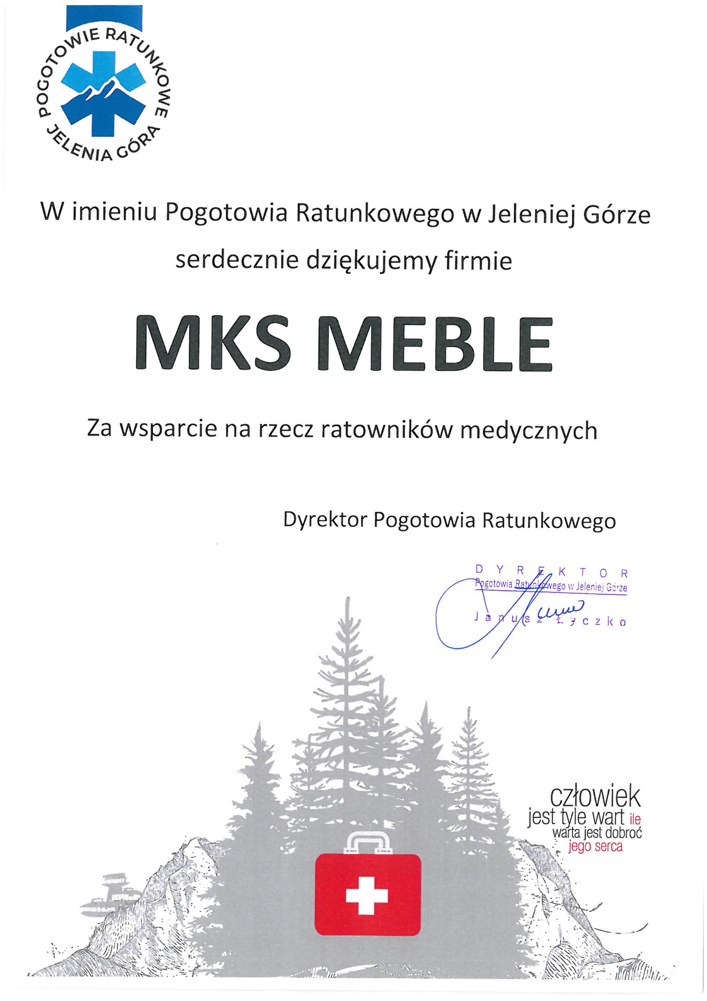 Podziękowanie od Pogotowia Ratunkowego w Jeleniej Górze