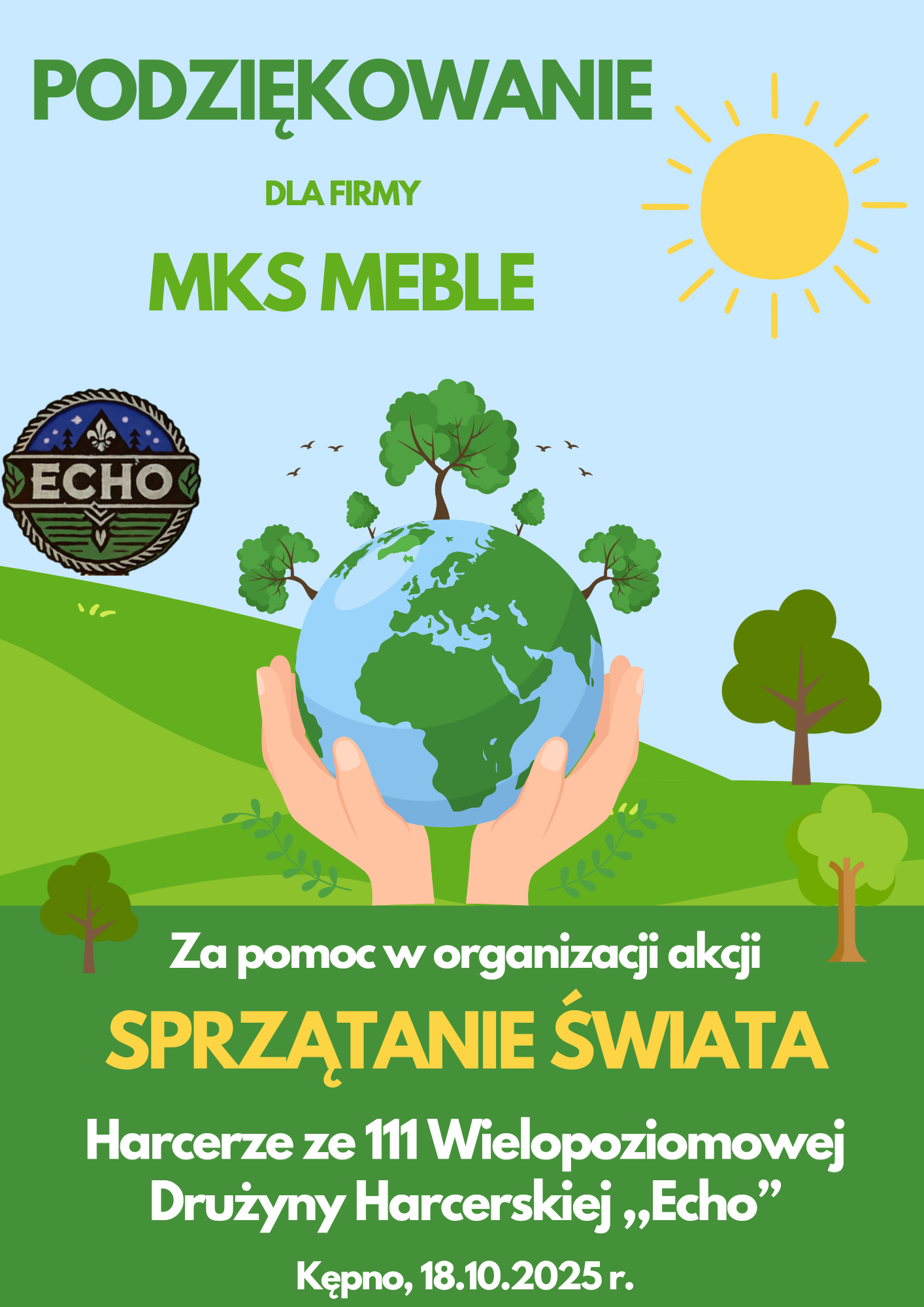 Podziękowanie – Sprzątanie Świata z harcerzami 111 WDH Echo